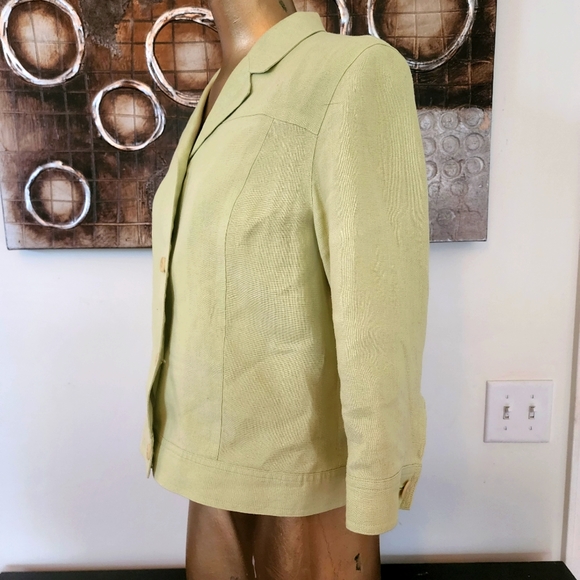 Talbots Lime Green 100% Irish Linen Four Button Front Short Jacket Size 10 - Picture 7 of 9